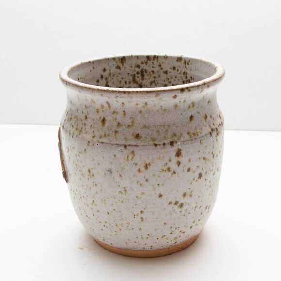 Stoneware Speckled Studio Art pottery Studio Spoon Dish Jar Holder Signed Fry 6" - Picture 4 of 7